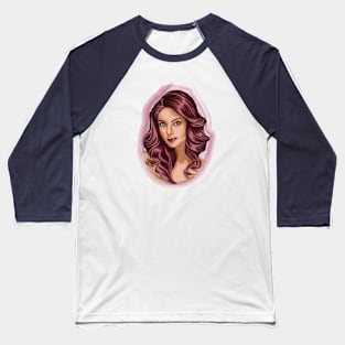 Cartoon pink hair girl portrait Baseball T-Shirt